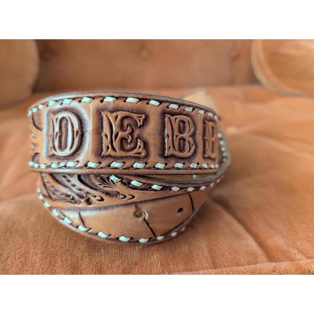 Hand Tooled Leather Belt Capt. Massey Clewiston Personalized DEBBIE Western...